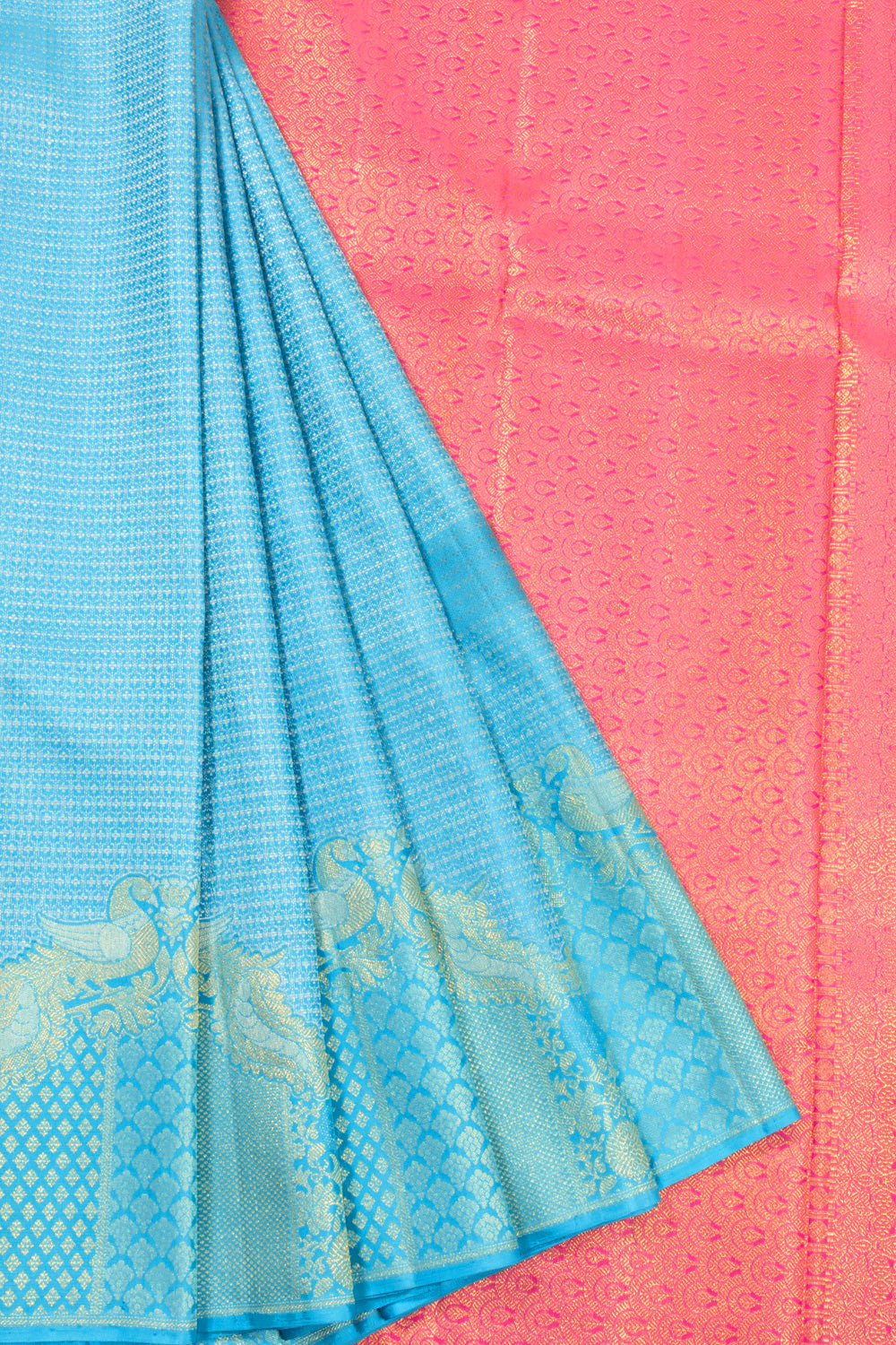 Blue Korvai Bridal Kanjivaram Silk Saree 10072756