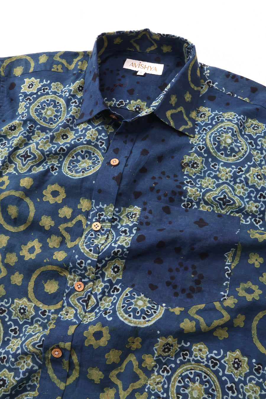 Green Half Sleeve Ajrakh Printed Cotton Mens Shirt 10072993