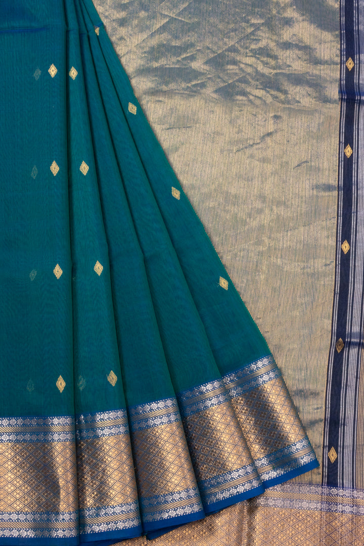 Blue Handloom Maheshwari Silk Cotton Saree 10073132