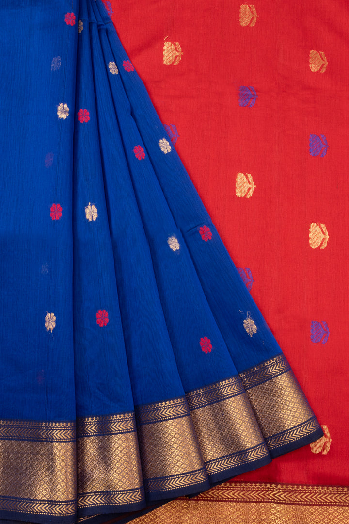 Blue Handloom Maheshwari Silk Cotton Saree 10073146