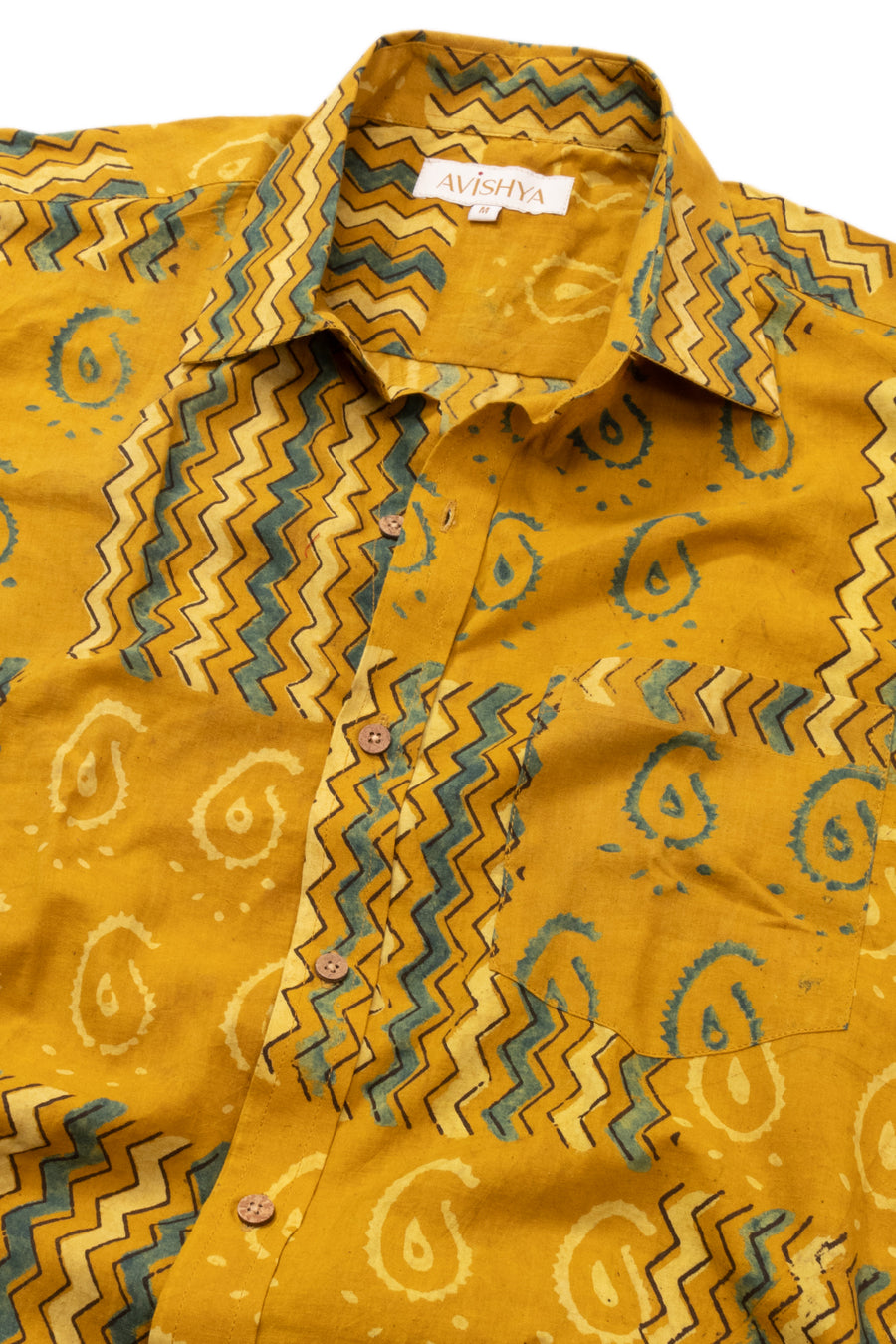 Yellow Half Sleeve Ajrakh Printed Cotton Mens Shirt 10073174