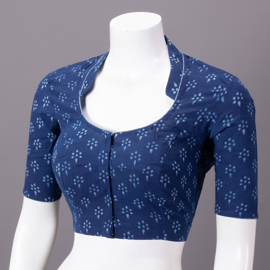 Indigo Hand Block Printed Cotton Blouse 10073284