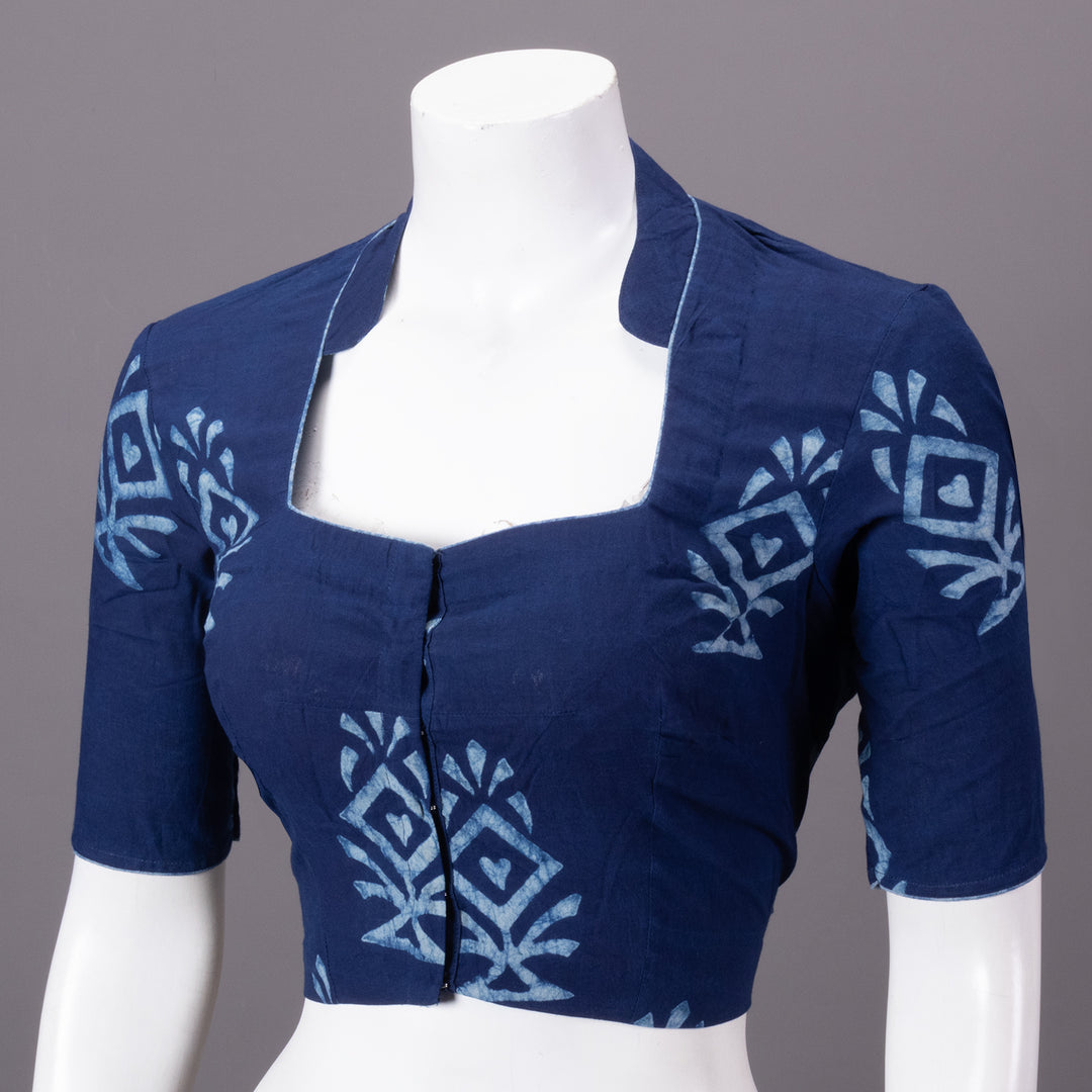 Indigo Hand Block Printed Cotton Blouse 10073285