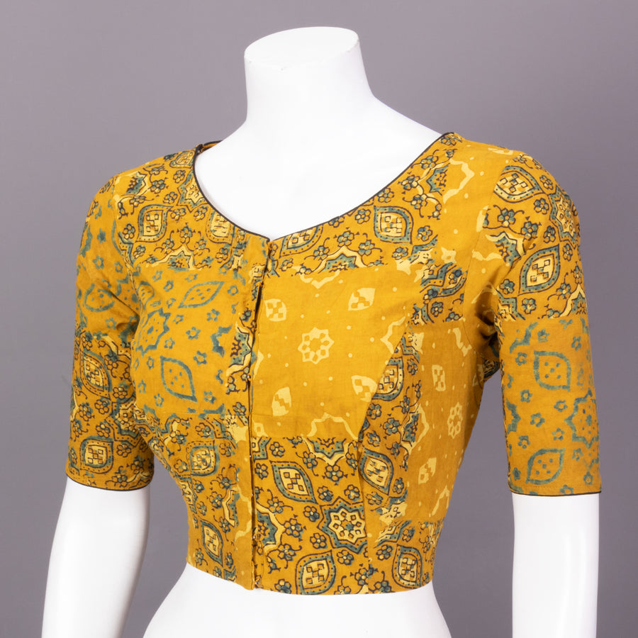 Yellow Ajrakh Printed Cotton Blouse 10073370