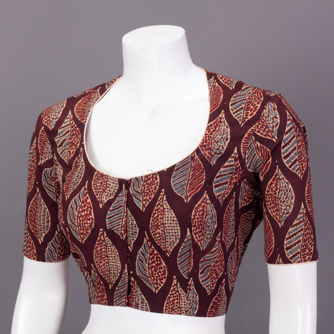 Brown Ajrakh Printed Cotton Blouse 10073373