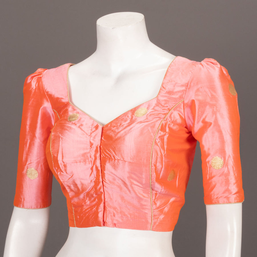 Peach Orange Banarasi Katan Silk Blouse 10073415