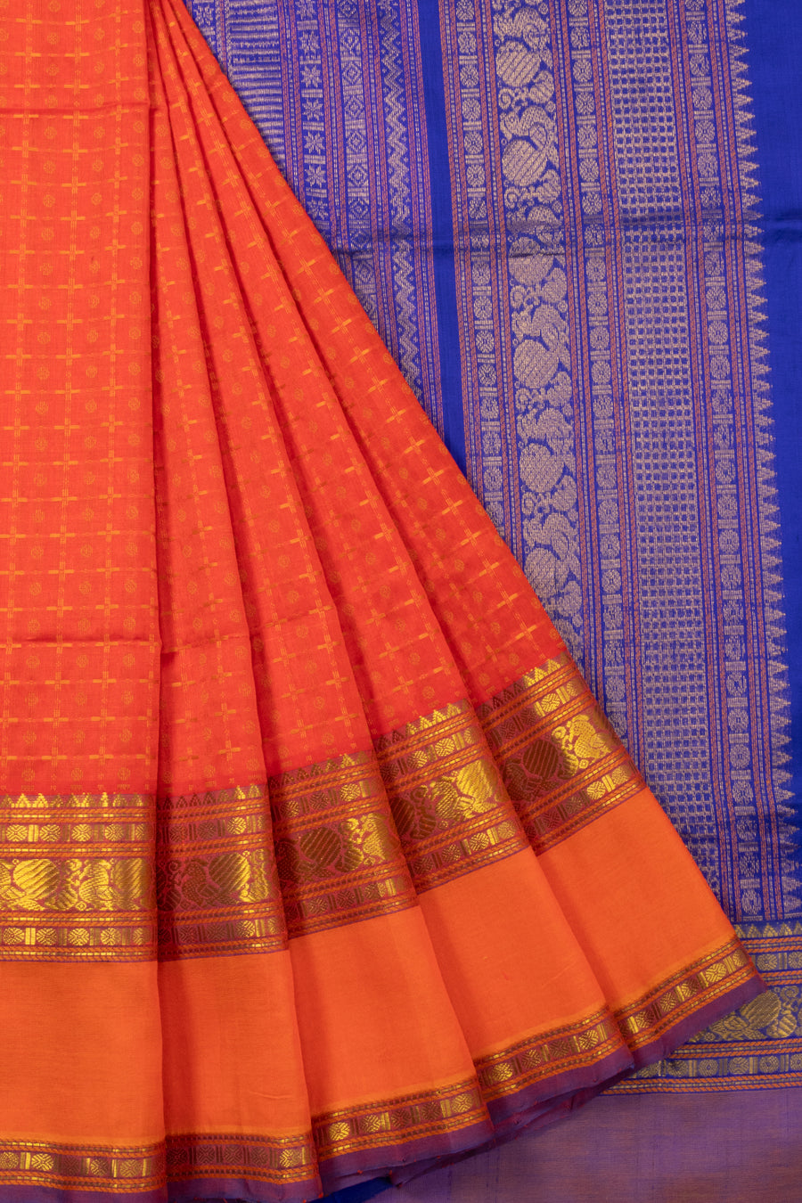 Orange Handloom Kanchi Silk Cotton Saree 10073572