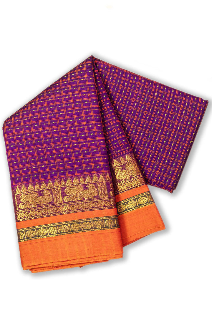 Autumn Purple Thousand Buttas Chettinad Cotton Saree 10073616