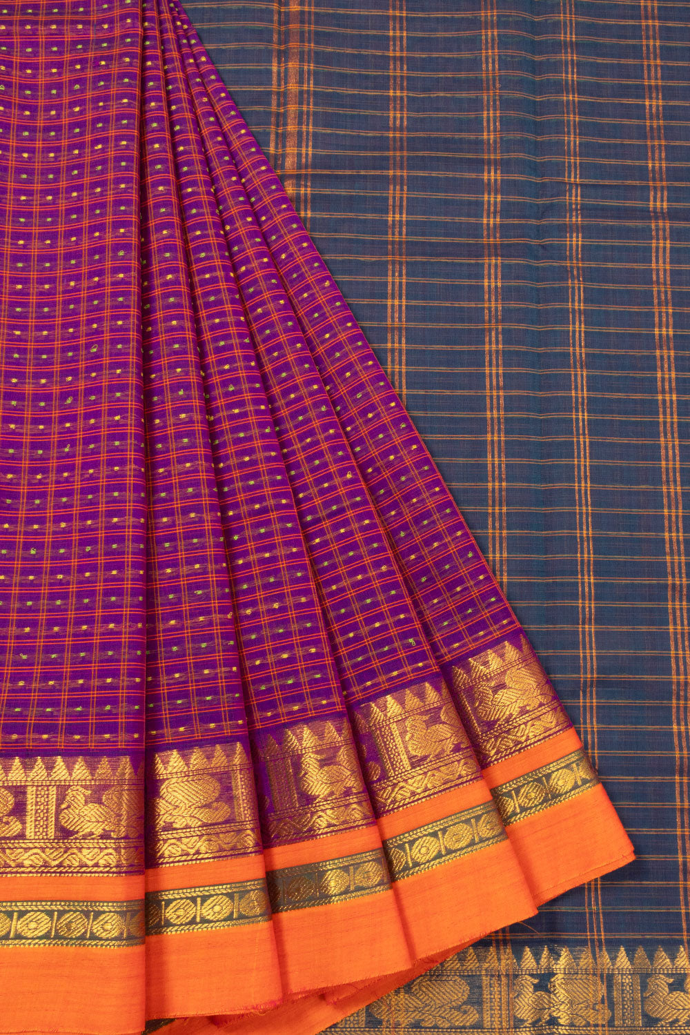 Autumn Purple Thousand Buttas Chettinad Cotton Saree 10073616