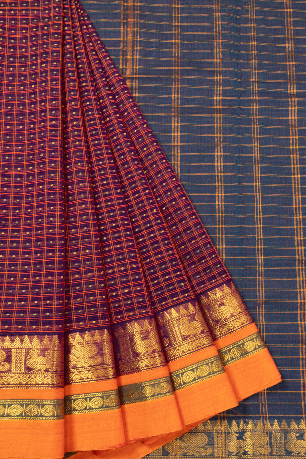 Arakku Brown Thousand Buttas Chettinad Cotton Saree 10073615