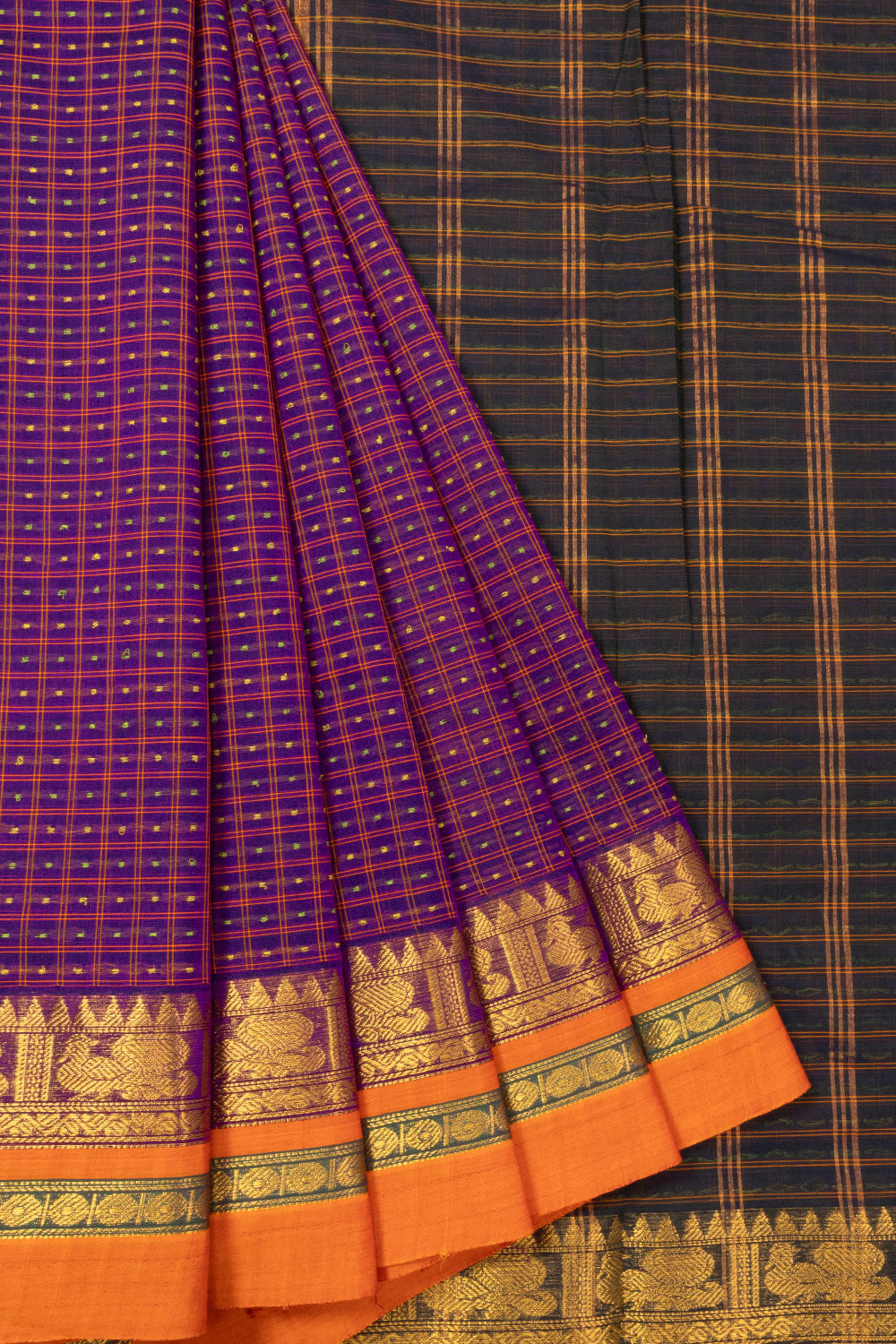 Seance Purple Thousand Buttas Chettinad Cotton Saree 10073619