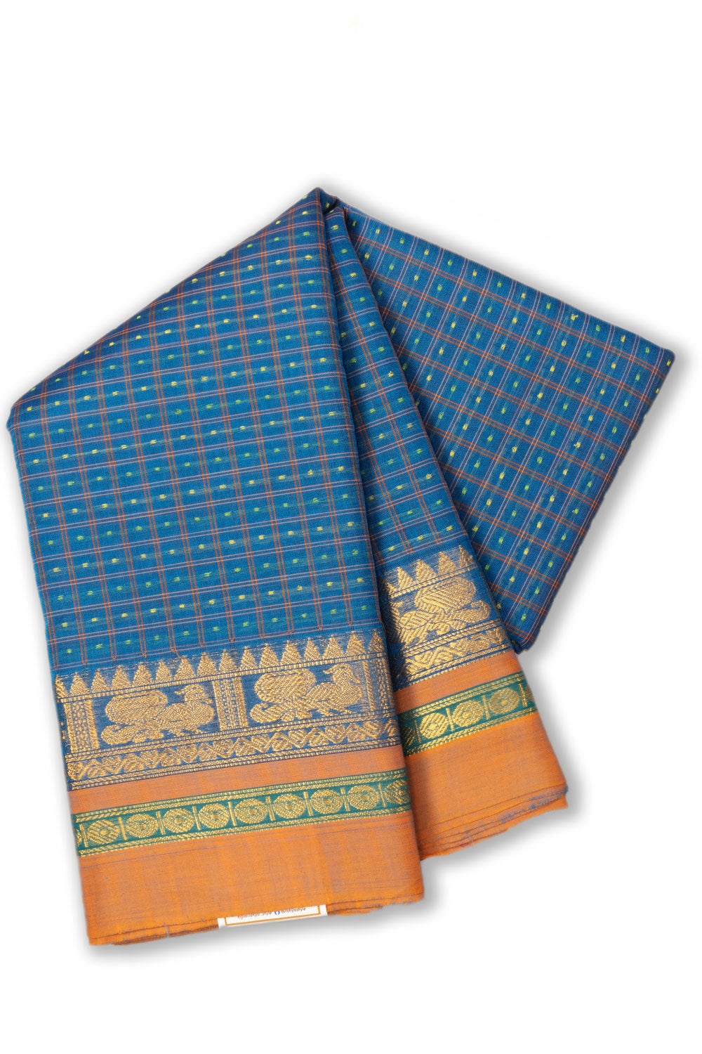 Lapis Blue Thousand Buttas Chettinad Cotton Saree 10073622