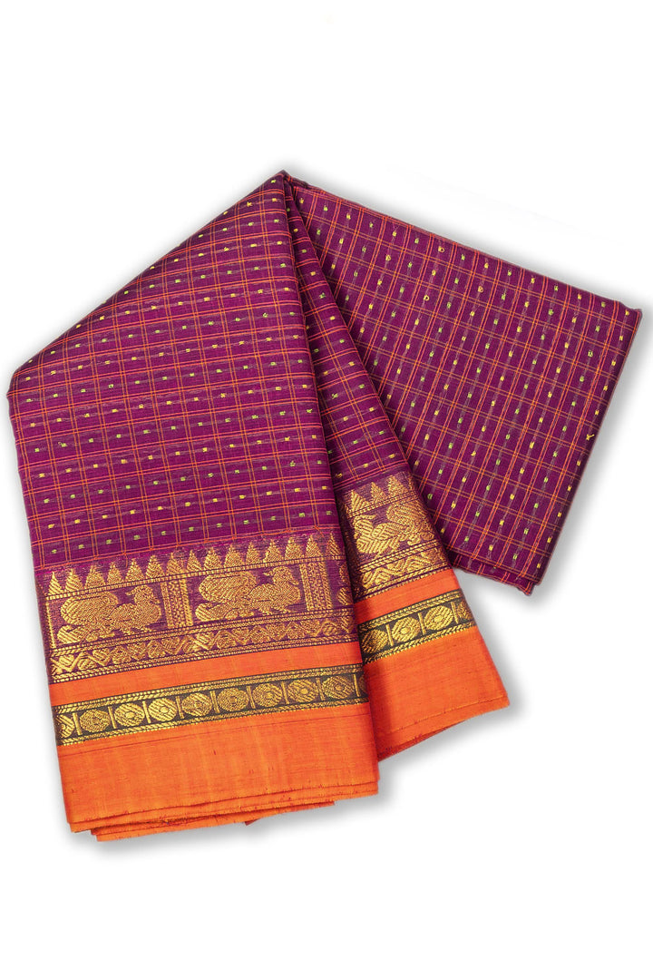 Rouge Pink Thousand Buttas Chettinad Cotton Saree 10073701