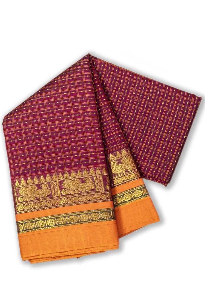 Tuscan Red Thousand Buttas Chettinad Cotton Saree 10073624