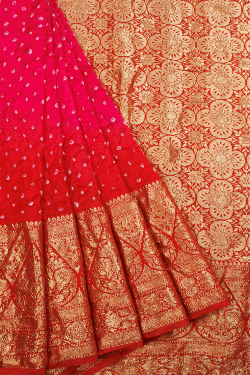 Red Bandhani pattern popular kanjivaram Silk Saree.