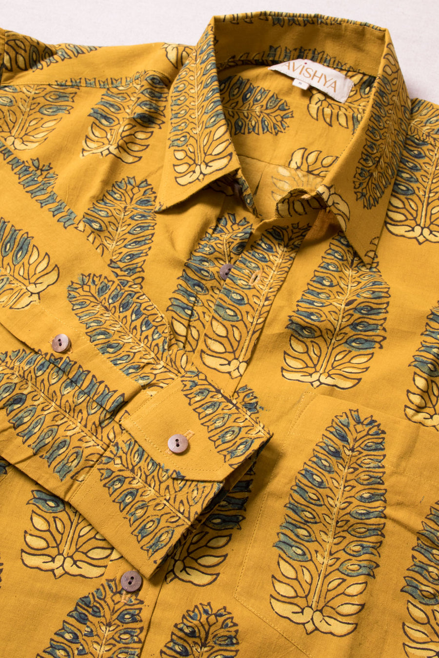 Mustard Yellow Ajrakh Printed Cotton Mens Shirt 10071154