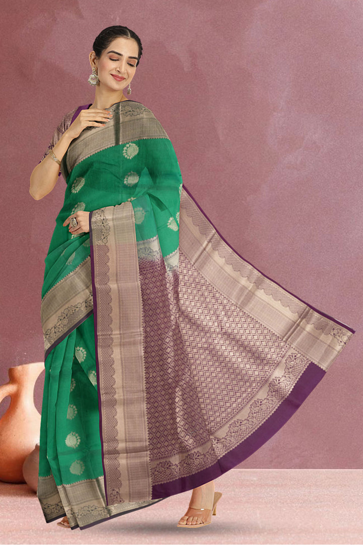 Green Handloom Kanjivaram Silk Saree 10073823