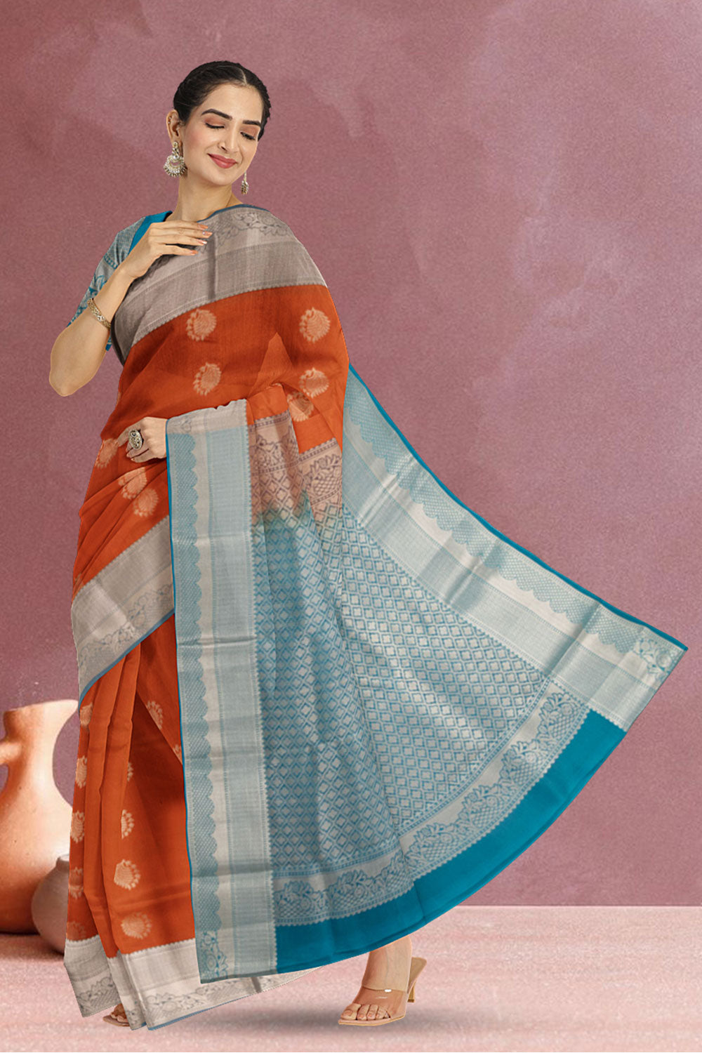 Orange Handloom Kanjivaram Silk Saree 10073822