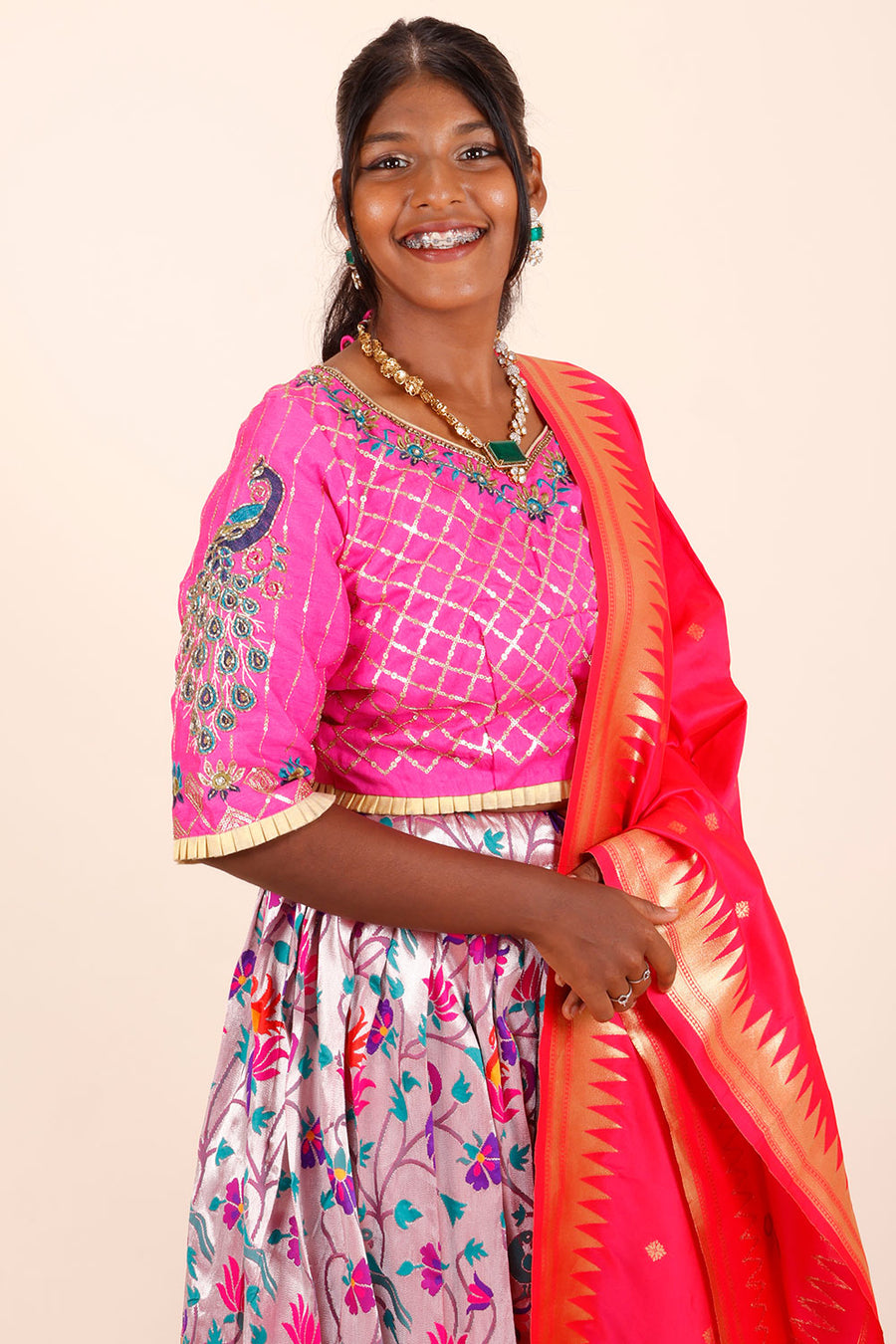 Pink Handcrafted Paithani Lehenga