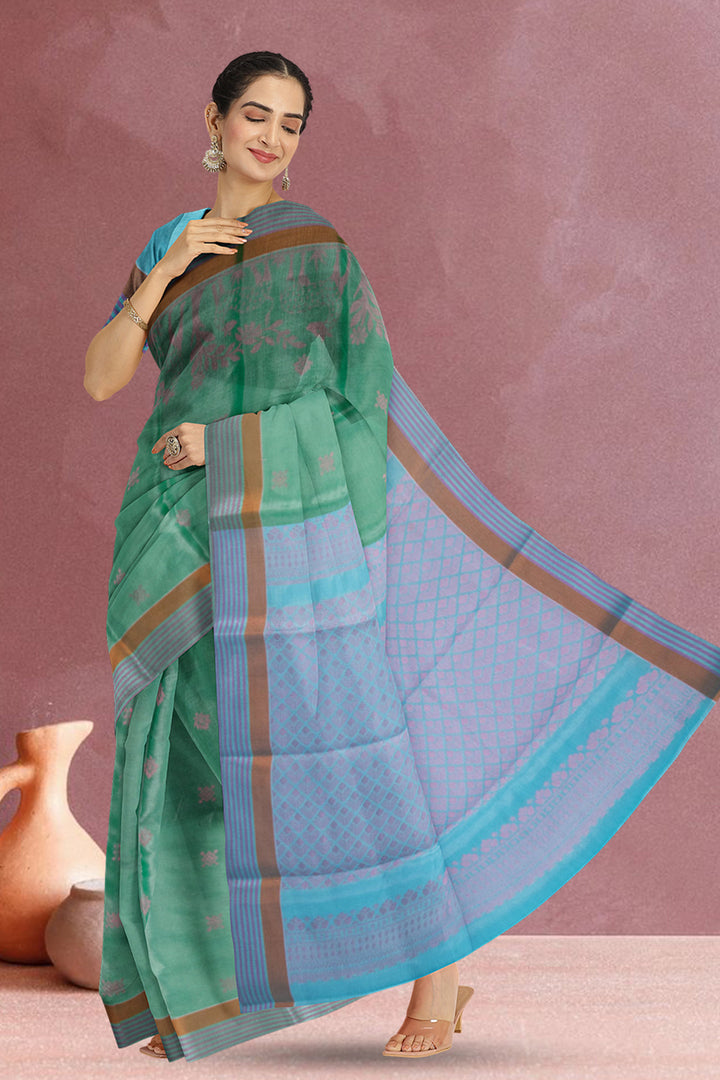 Green South Tissue Silk Cotton Saree 10073577