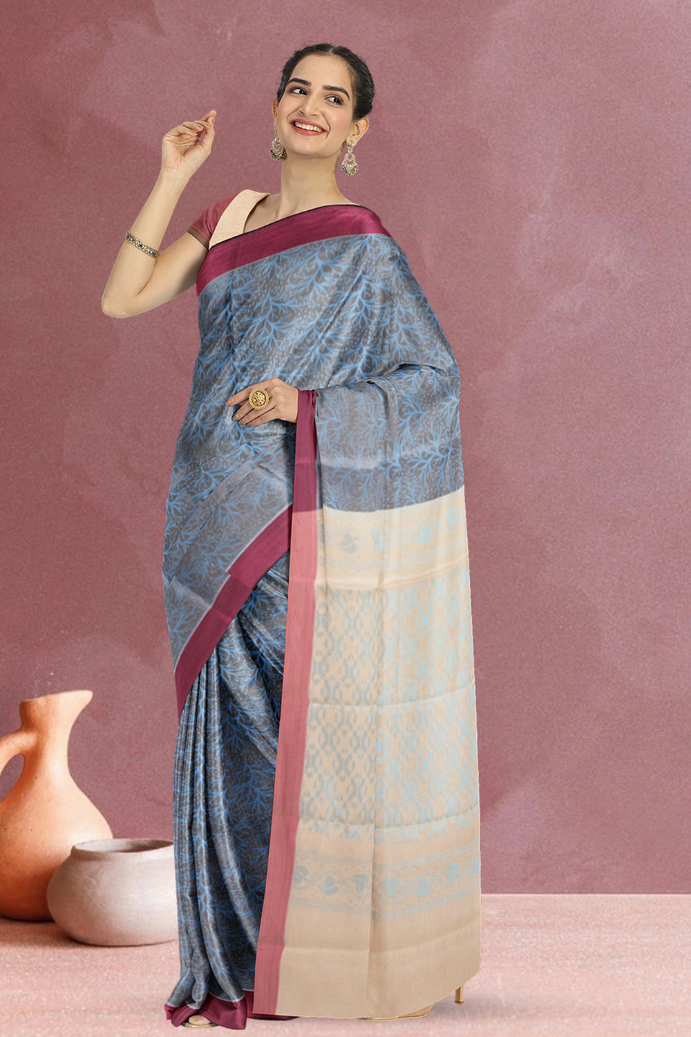 Blue South Tissue Silk Cotton Saree 10073585