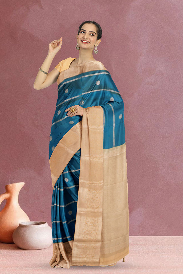 Blue Handloom Kanjivaram Silk Saree 10073832