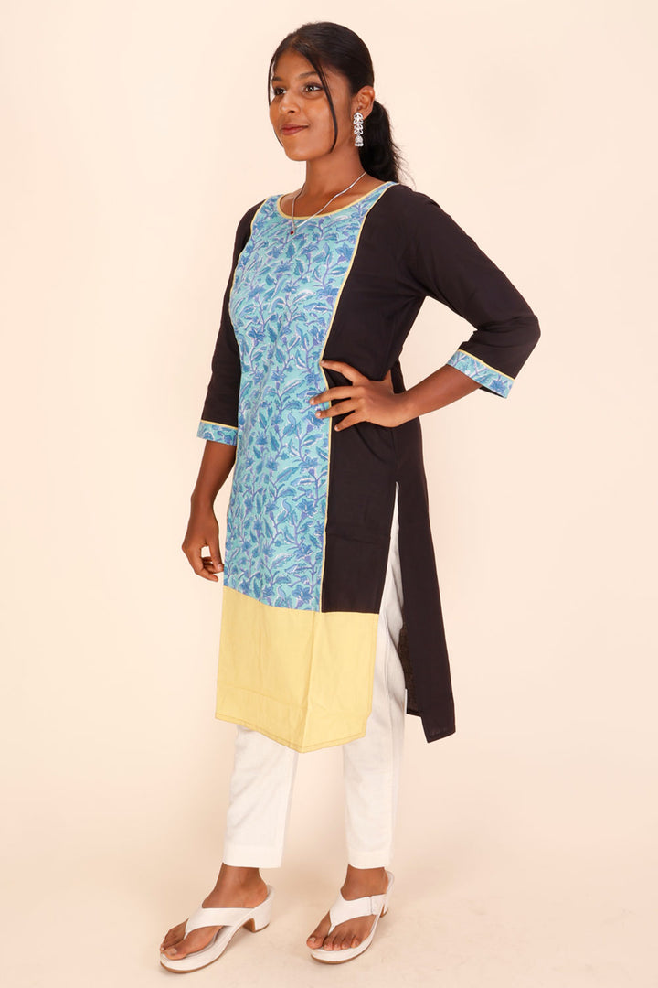 Blue Hand Block Printed Cotton Kurta 10018122