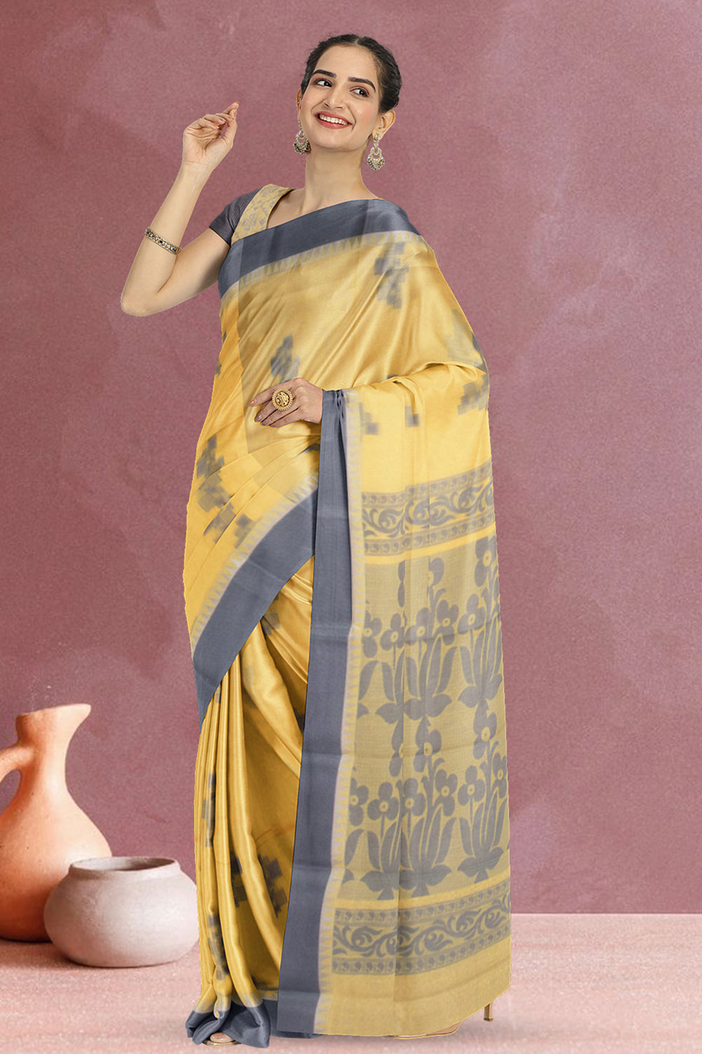 Yellow South Silk Cotton Saree 10073592