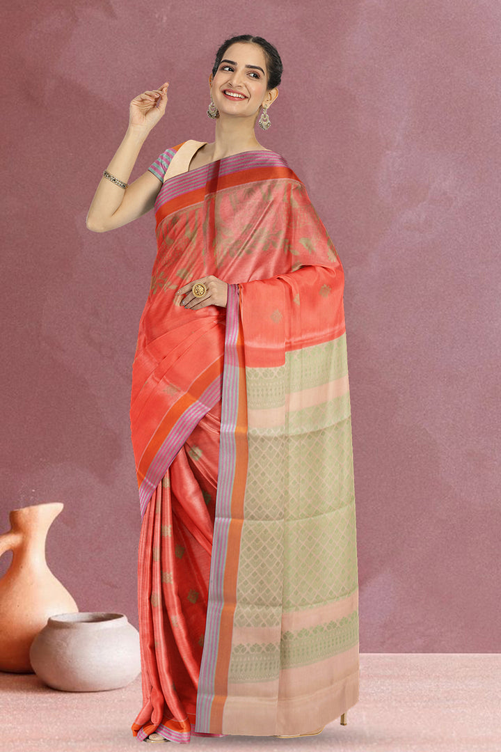 Peach South Tissue Silk Cotton Saree 10073576