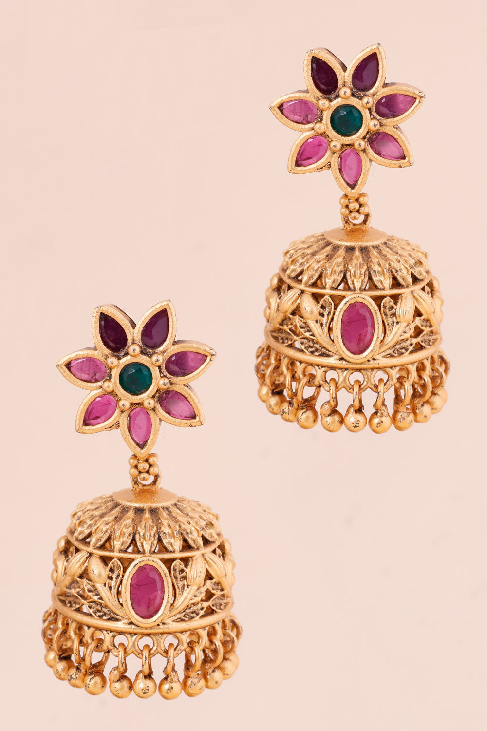 Gold Plated Floral Jhumka Earring