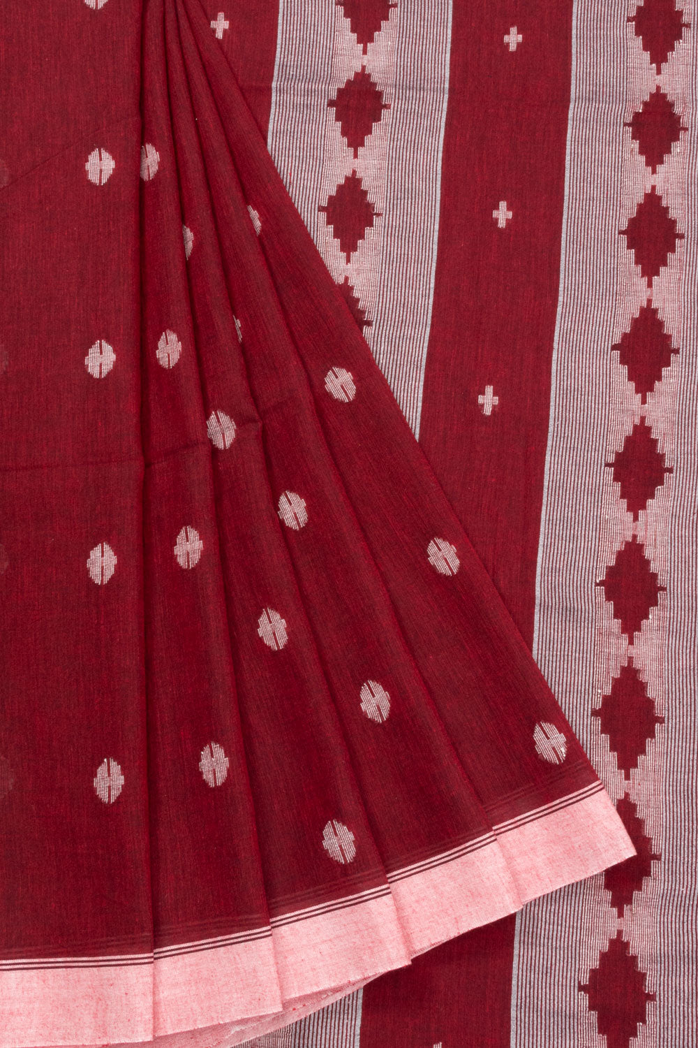 Red Handloom Khadi Jamdani Cotton Saree