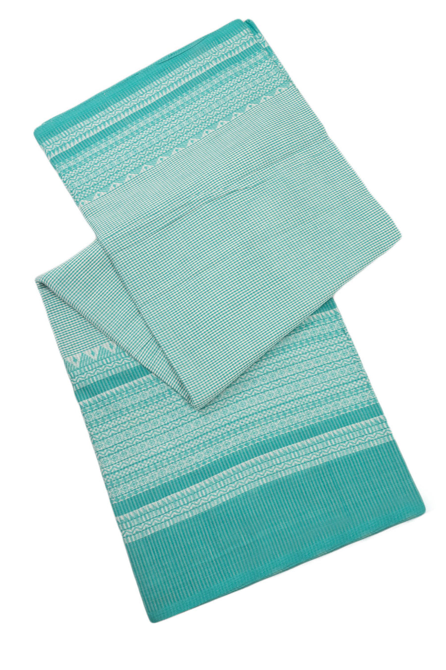 Aqua Blue Handloom Dhaniakhali Cotton Saree Without Blouse 10073009