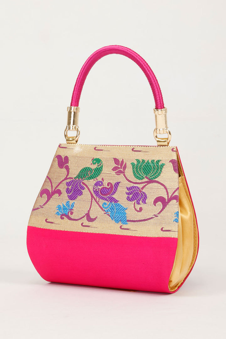 Pink Handcrafted Paithani Potli Bag - Avishya