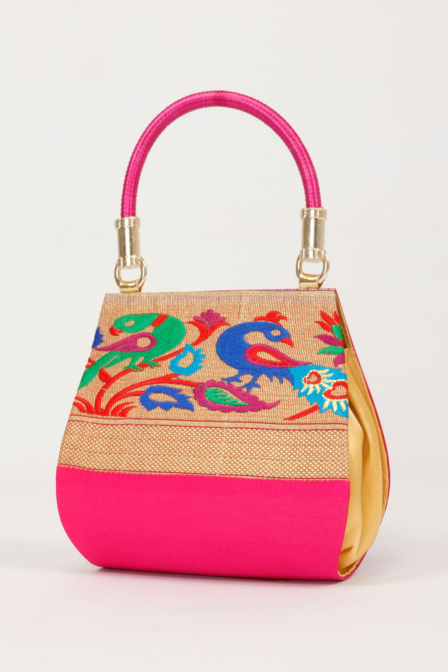 Pink Handcrafted Paithani Potli Bag - Avishya