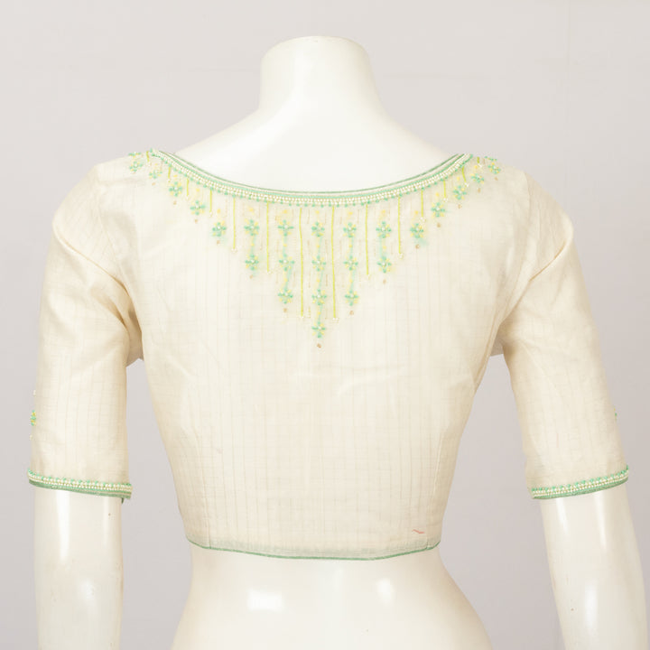 White Hand Embroidered Banarasi Cotton Blouse - Avishya