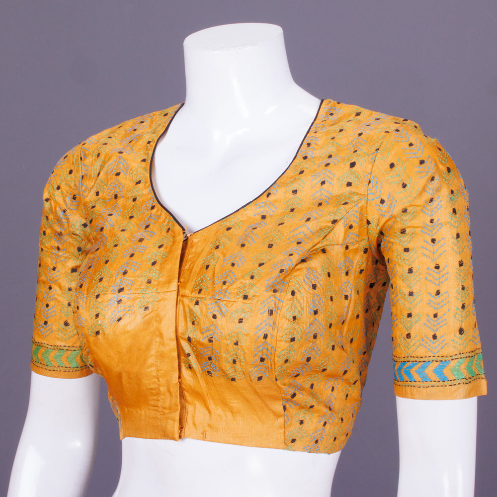 Yellow Kantha Embroidered Tussar Blouse 10069584 - Avishya