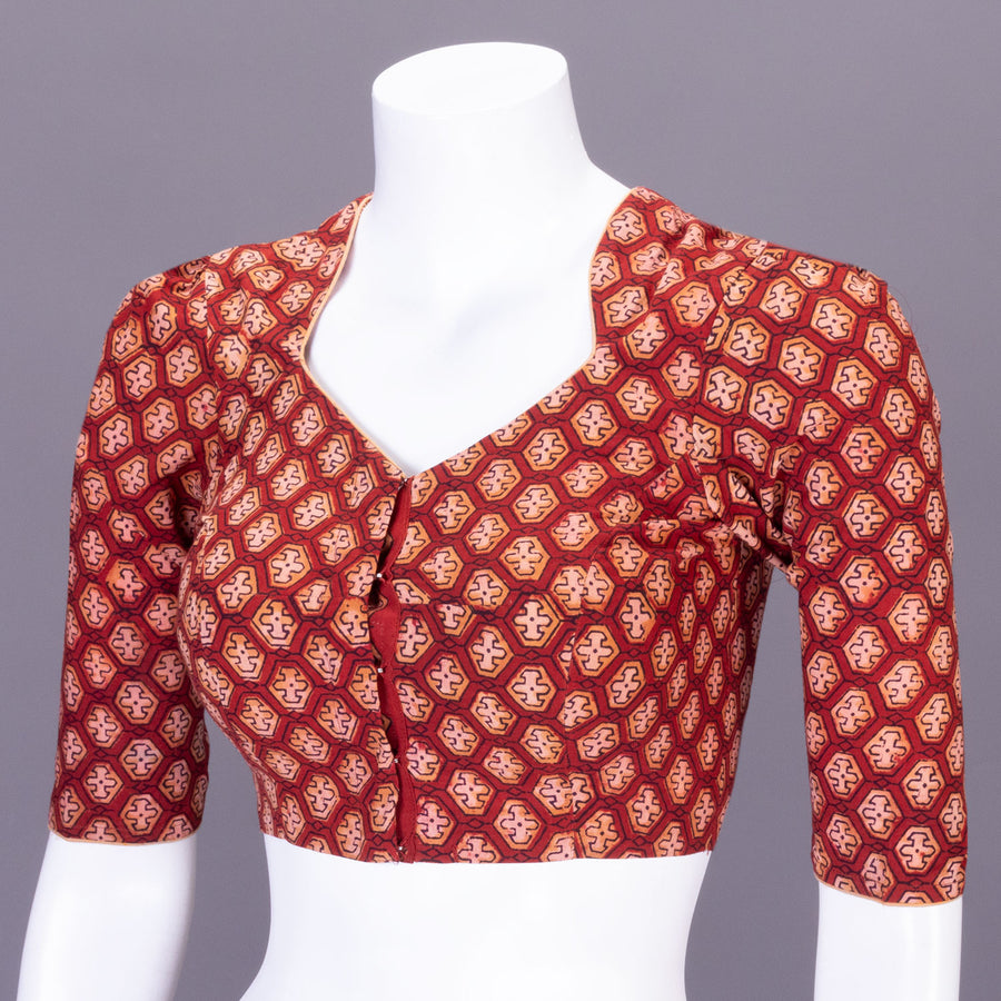 Red Handblock Printed Cotton Blouse