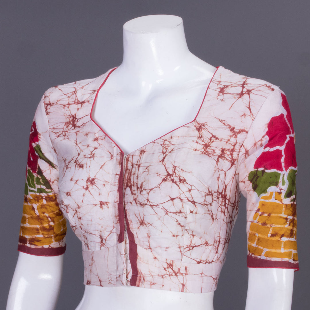 Off White Batik Handpainted Cotton Blouse 10070227 - Avishya