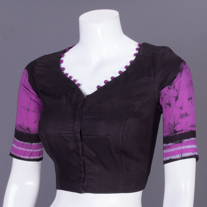 Black Batik Handpainted Cotton Blouse 10070228 - Avishya