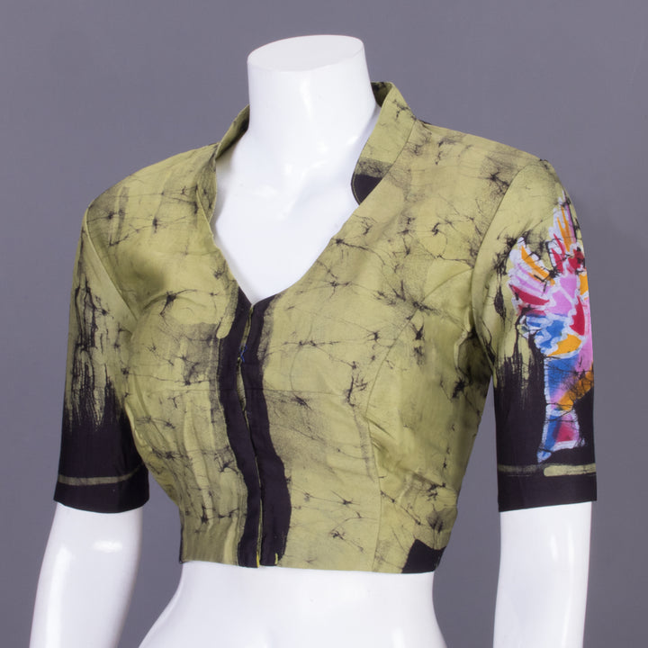 Moss Green Batik Handpainted Cotton Blouse-Avishya