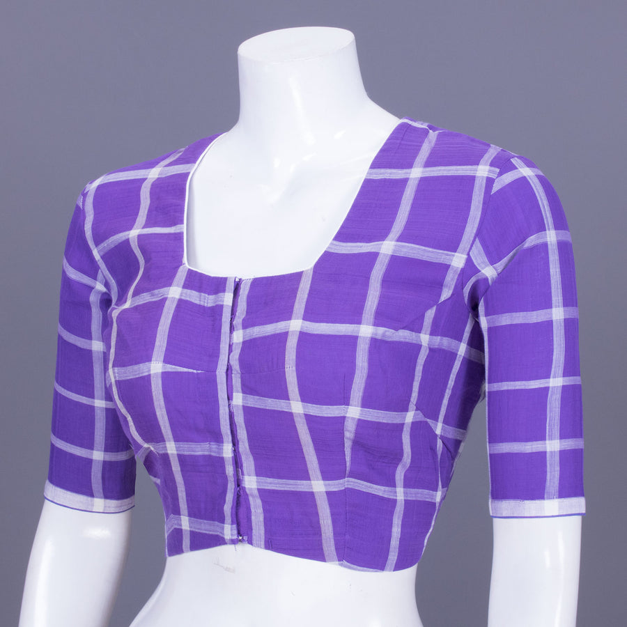 Purple Checked Andhra Cotton Blouse 10070418