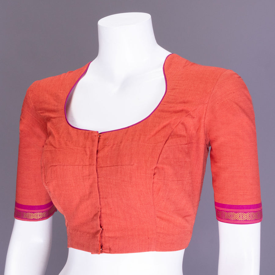 Brick Orange Aari Embroidered Mangalgiri Cotton Blouse 