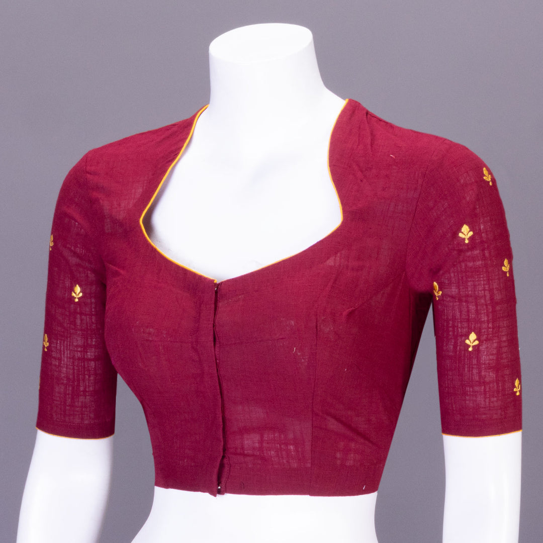 Maroon Slub Cotton Embroidered Blouse