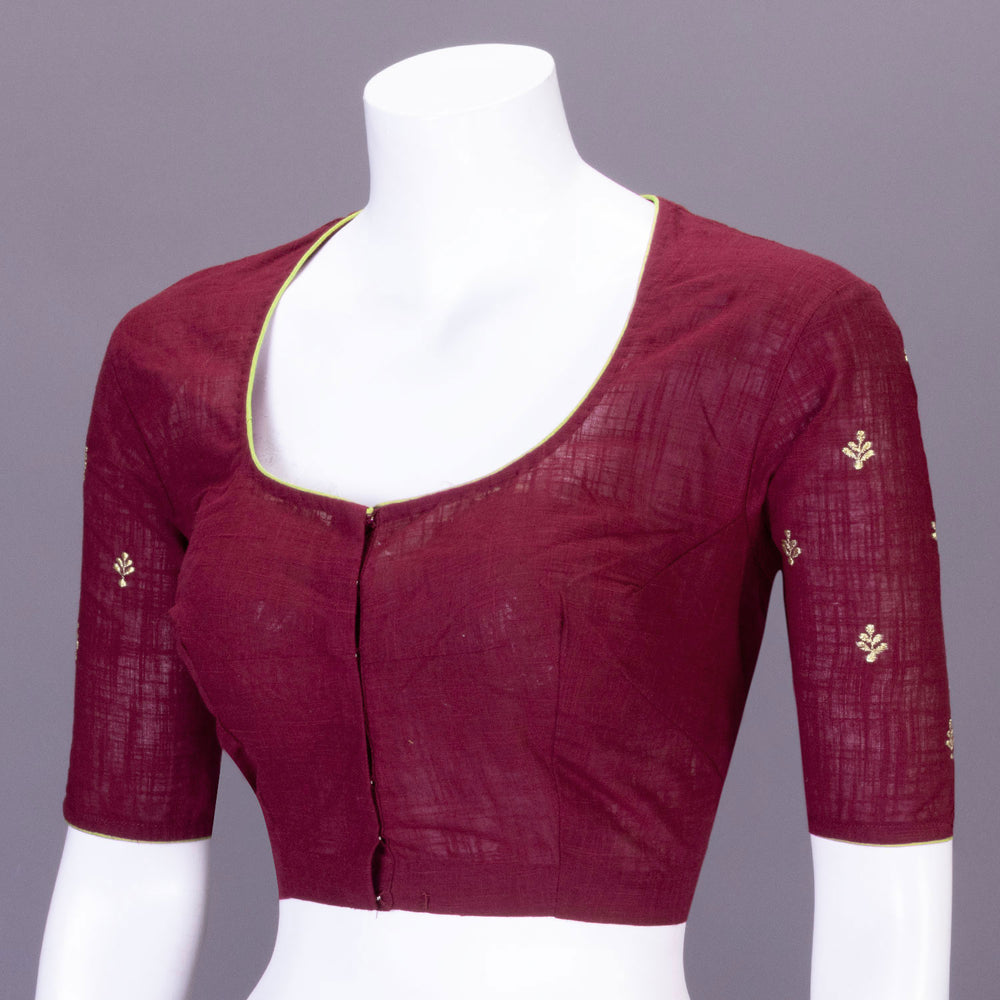 Maroon Slub Cotton Embroidered Blouse