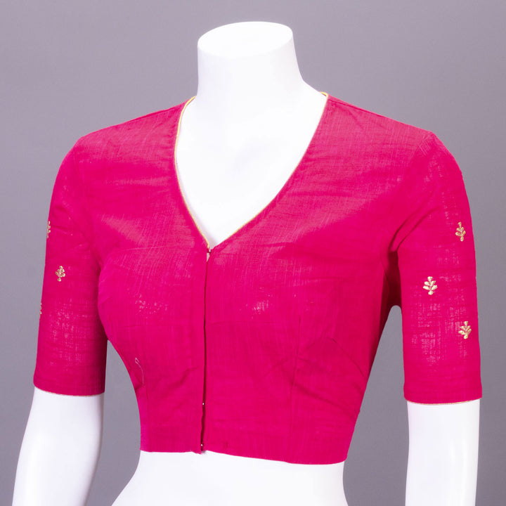 Pink Slub Cotton Embroidered Blouse 