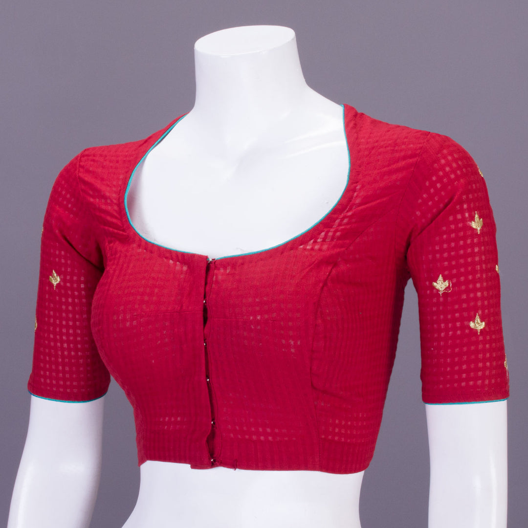 Red Slub Cotton Hand Embroidered Blouse