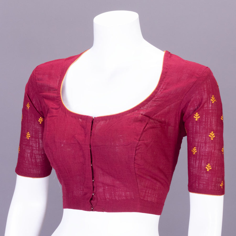 Maroon Slub Cotton Hand Embroidered Blouse