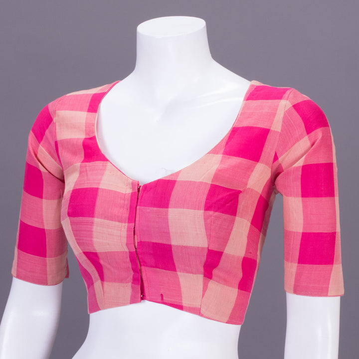 Pink Checked Andhra Cotton Blouse 10070802