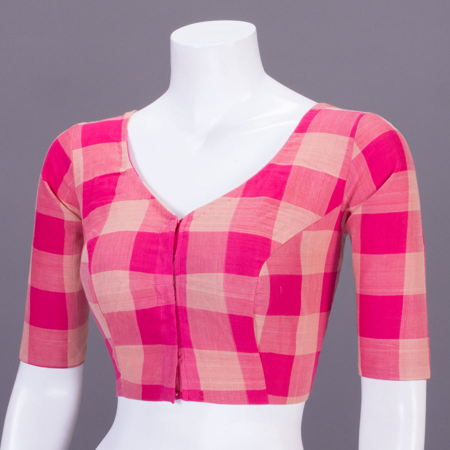 Pink Checked Andhra Cotton Blouse 10070803