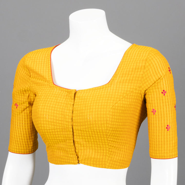 Yellow Slub Cotton Embroidered Blouse